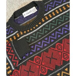 Vintage 90s Grandpa Sweater Men XL Geometric Multicolor Knit Le Tigre Yugoslavia
